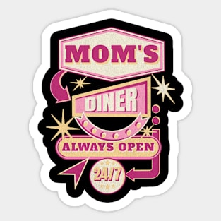 Retro Mom's Diner Design | Vintage Americana 24/7 Open Sign Sticker